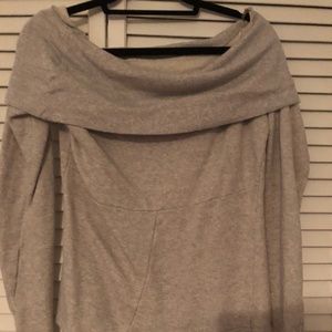 Off the shoulder grey sweatshirt